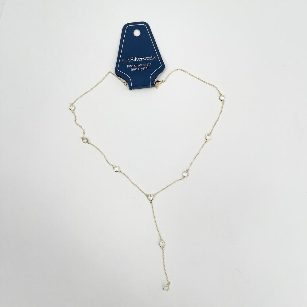 BELK SILVERWORKS Necklace Fine Silver Plate Fine Crystal Gold NWT 13.25" Dainty
